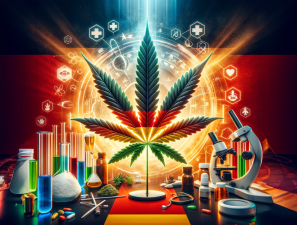 drapeau allemand avec laboratoire qui teste le cannabis