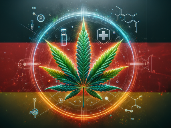 drapeau allemand avec une feuille de cannabis
